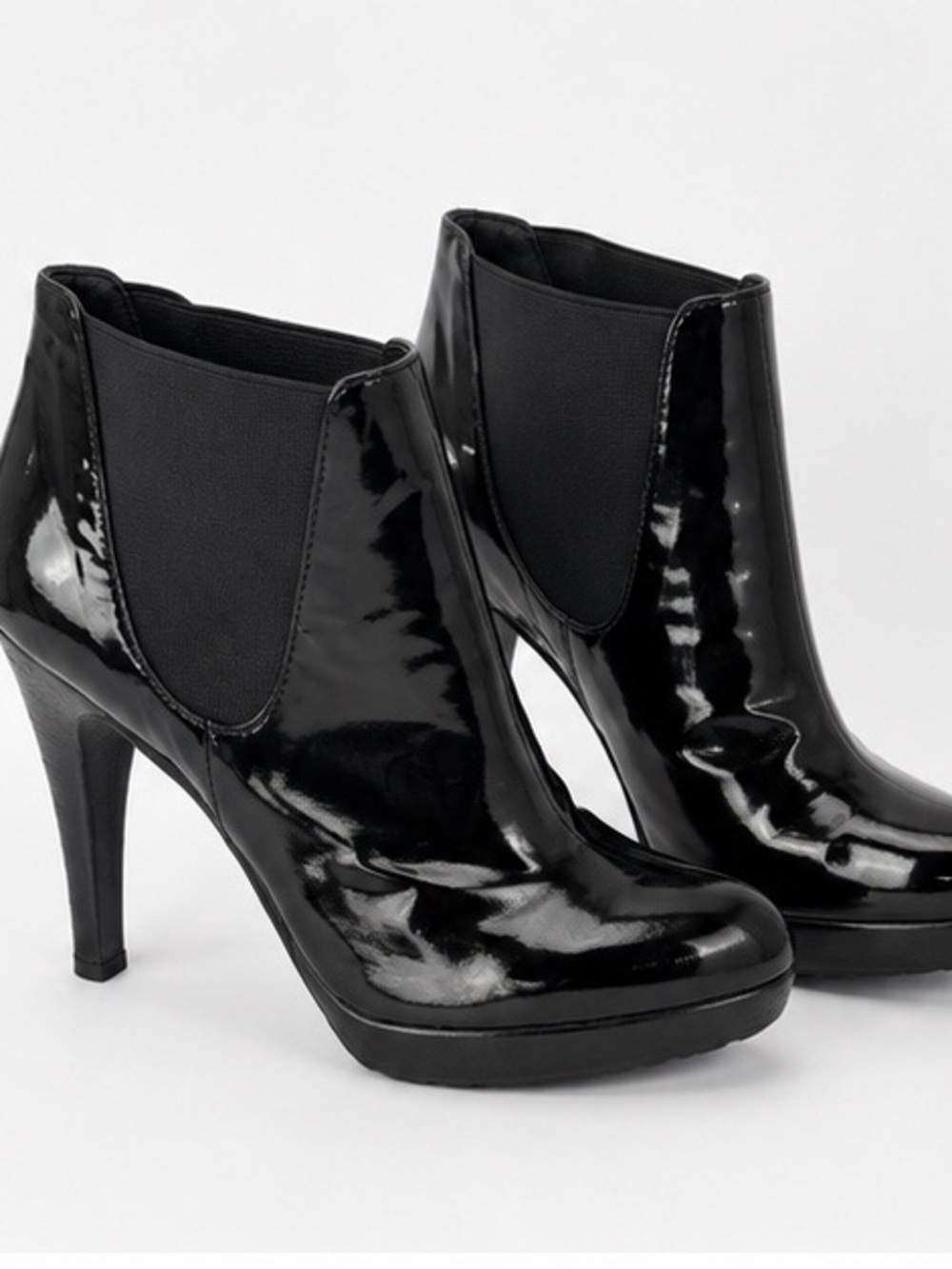 Stuart Weitzman “WHOOP” Black Patent Leather Platform Ankle Boots #Y2K
